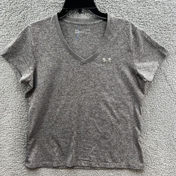 Under Armour Tech V-Neck Loose Fit T-Shirt Tee Heathered Gray Womens Extra Large - Picture 1 of 10